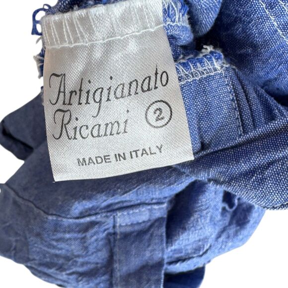 Artigianato Ricami Unisex Faux denim embroidered shorts overalls Size 2 - Picture 3 of 14